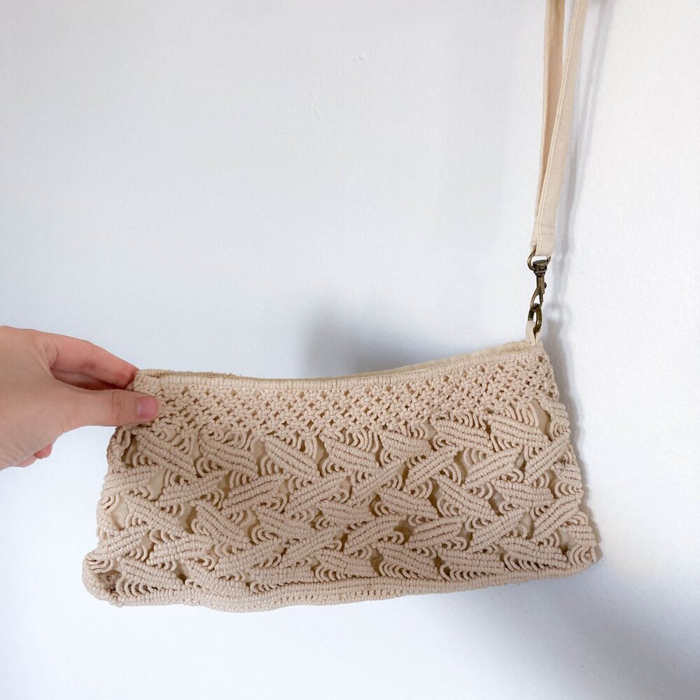 Beige cream Macrame Clutch Woven Fabric Rope Clutch